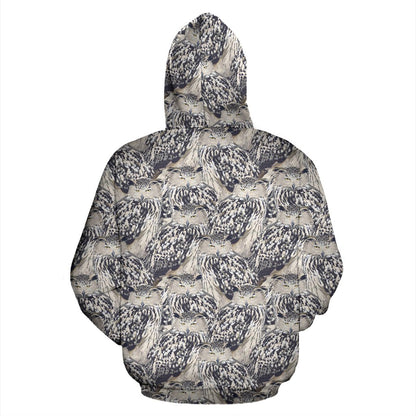 Owl Realistic Themed Design Print Pullover Hoodie