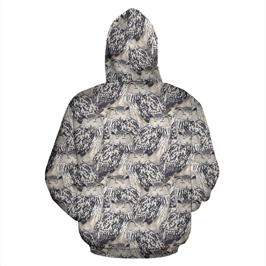 Owl Realistic Themed Design Print Pullover Hoodie