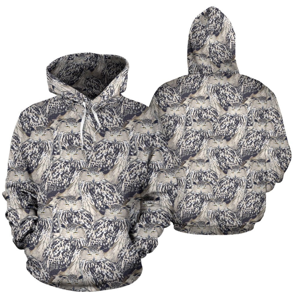 Owl Realistic Themed Design Print Pullover Hoodie