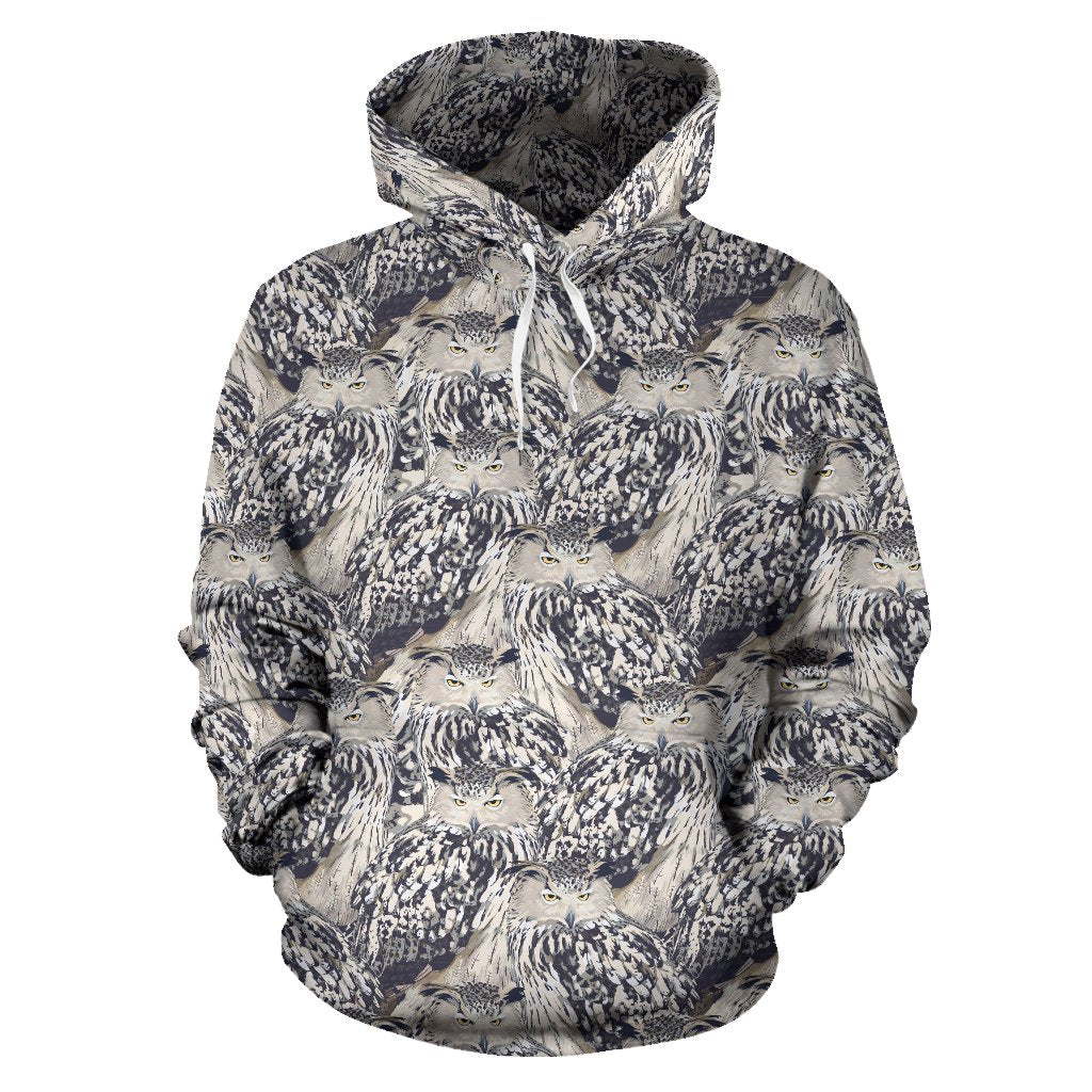 Owl Realistic Themed Design Print Pullover Hoodie