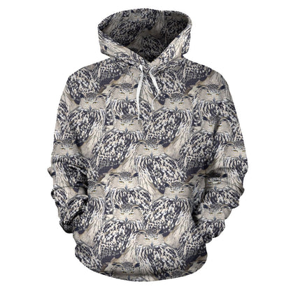 Owl Realistic Themed Design Print Pullover Hoodie