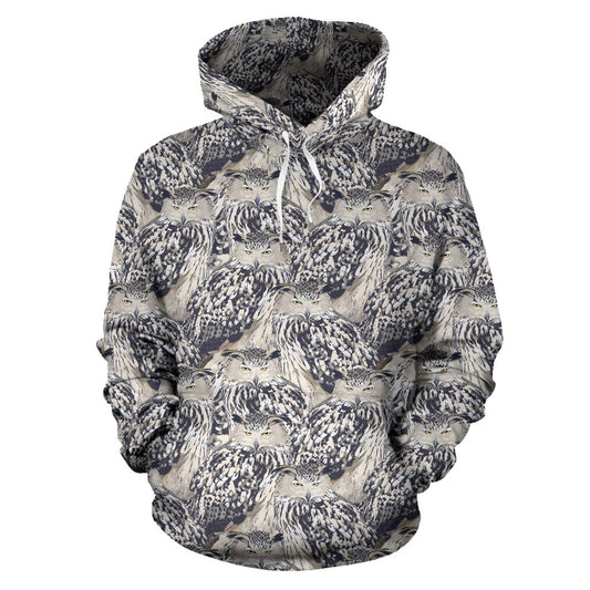 Owl Realistic Themed Design Print Pullover Hoodie