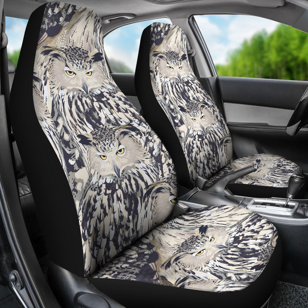 Owl Realistic Themed Design Print Universal Fit Car Seat Covers