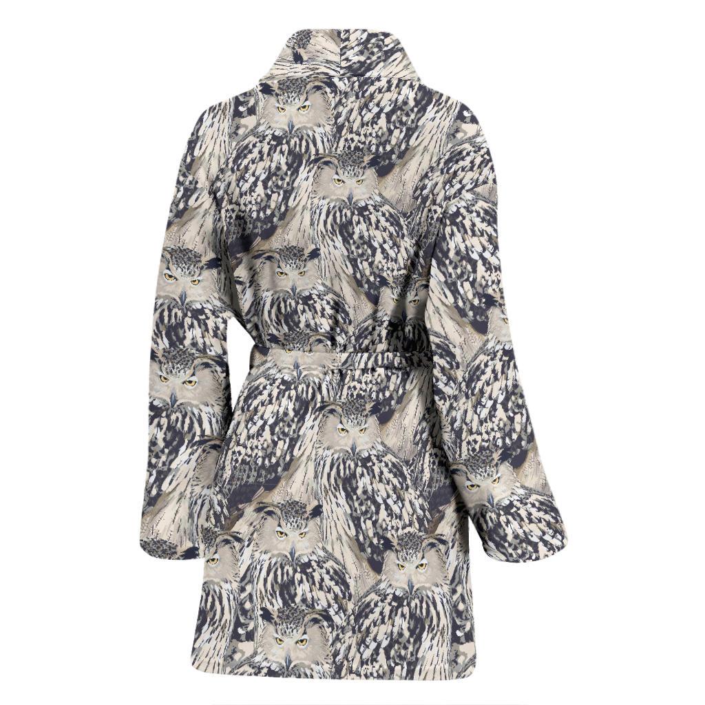 Owl Realistic Themed Design Print Women Bath Robe-JTAMIGO.COM