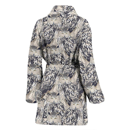 Owl Realistic Themed Design Print Women Bath Robe-JTAMIGO.COM