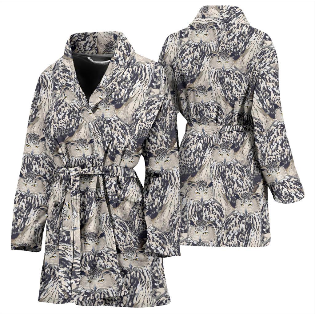 Owl Realistic Themed Design Print Women Bath Robe-JTAMIGO.COM