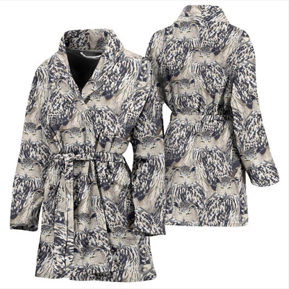 Owl Realistic Themed Design Print Women Bath Robe-JTAMIGO.COM