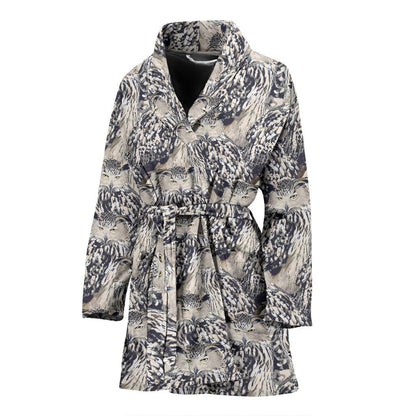 Owl Realistic Themed Design Print Women Bath Robe-JTAMIGO.COM