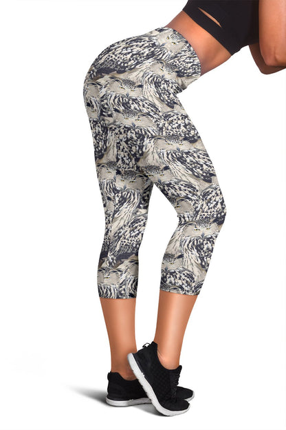 Owl Realistic Themed Design Print Women Capris