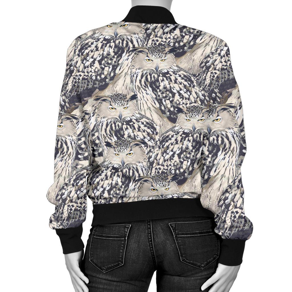 Owl Realistic Themed Design Print Women Casual Bomber Jacket