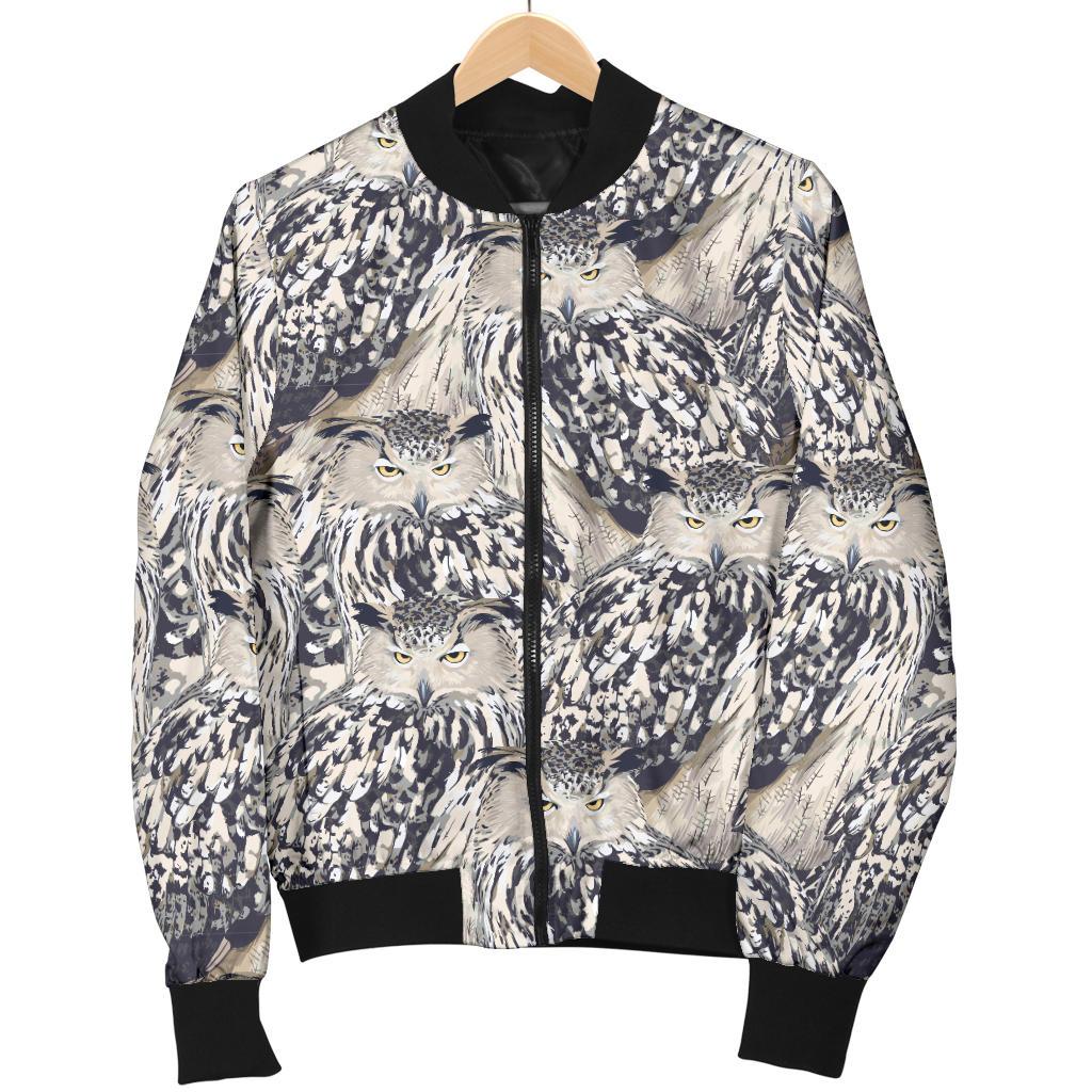 Owl Realistic Themed Design Print Women Casual Bomber Jacket