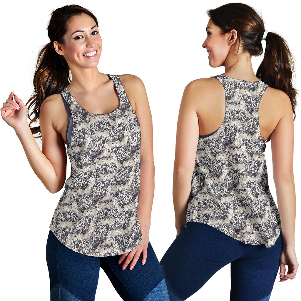Owl Realistic Themed Design Print Women Racerback Tank Top