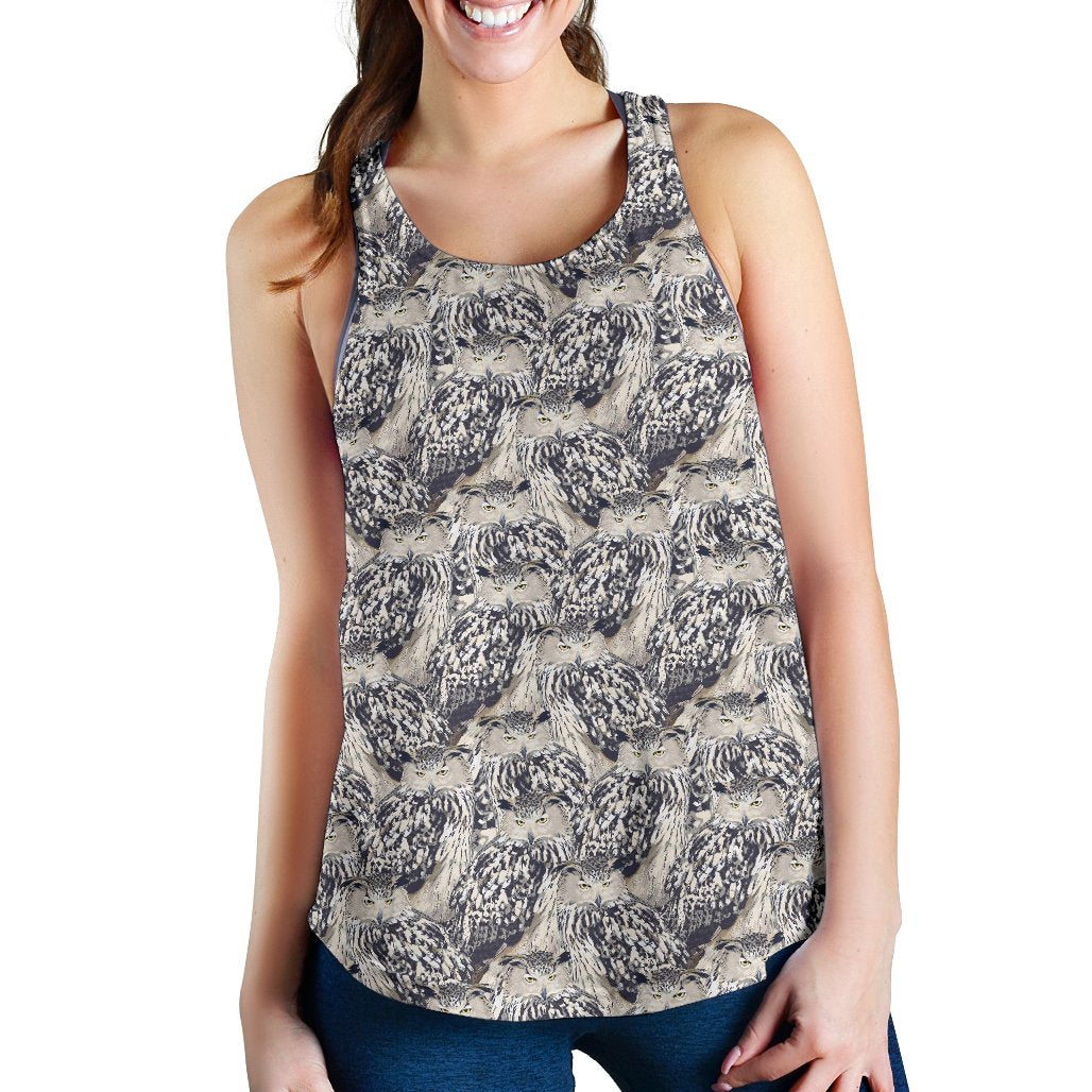 Owl Realistic Themed Design Print Women Racerback Tank Top