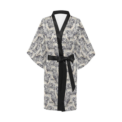 Owl Realistic Themed Design Print Women Short Kimono Robe