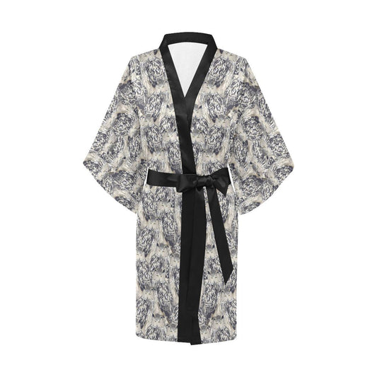 Owl Realistic Themed Design Print Women Short Kimono Robe