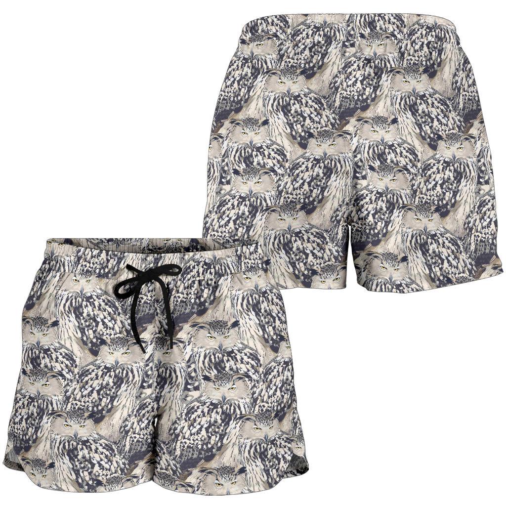 Owl Realistic Themed Design Print Women Shorts-JTAMIGO.COM
