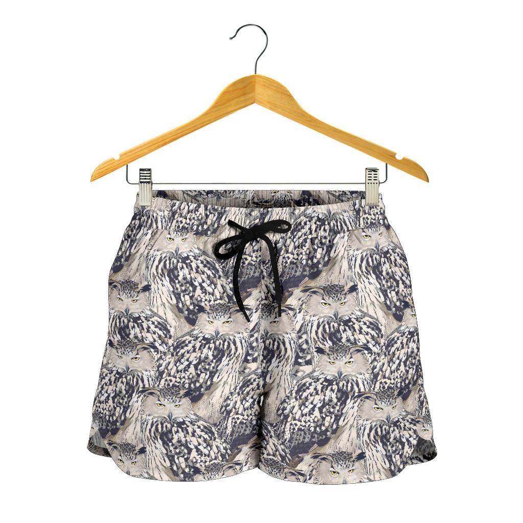Owl Realistic Themed Design Print Women Shorts-JTAMIGO.COM
