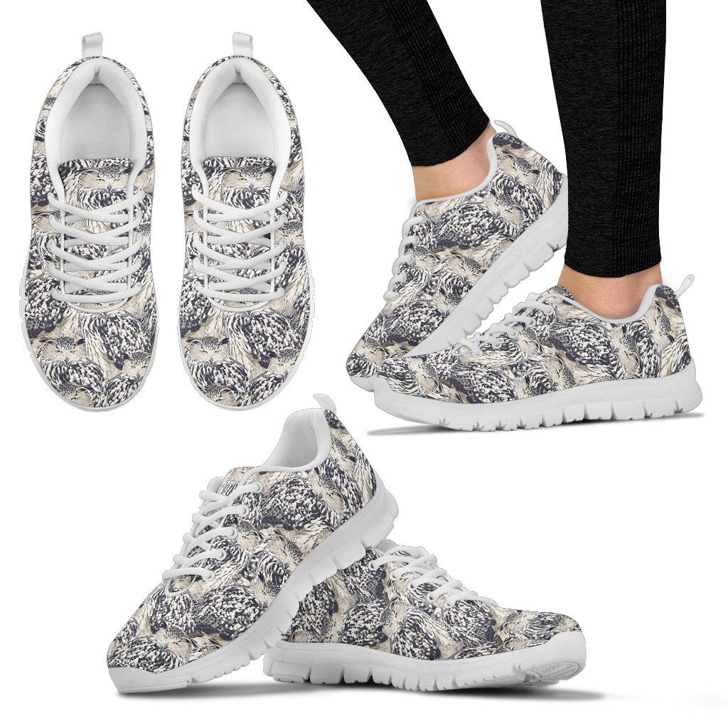 Owl Realistic Themed Design Print Women Sneakers Shoes