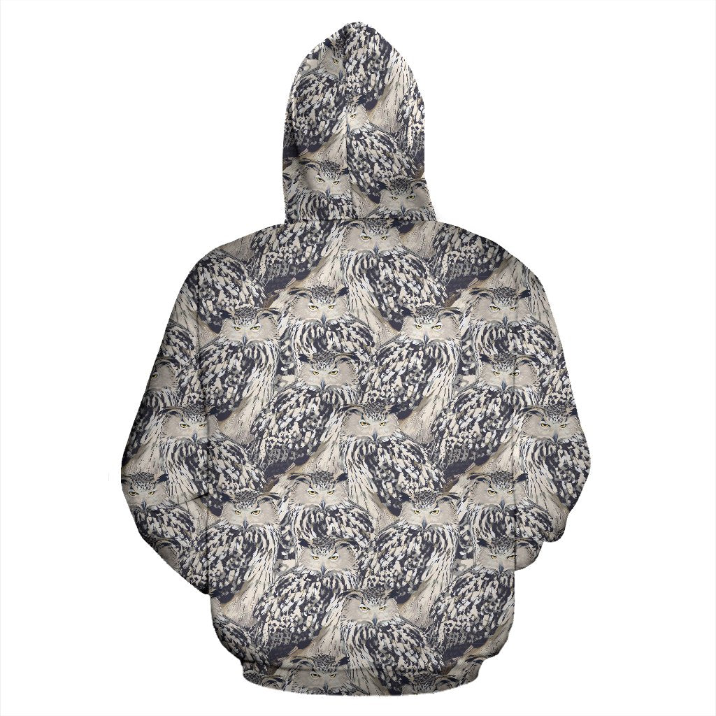 Owl Realistic Themed Design Print Zip Up Hoodie