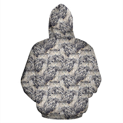 Owl Realistic Themed Design Print Zip Up Hoodie