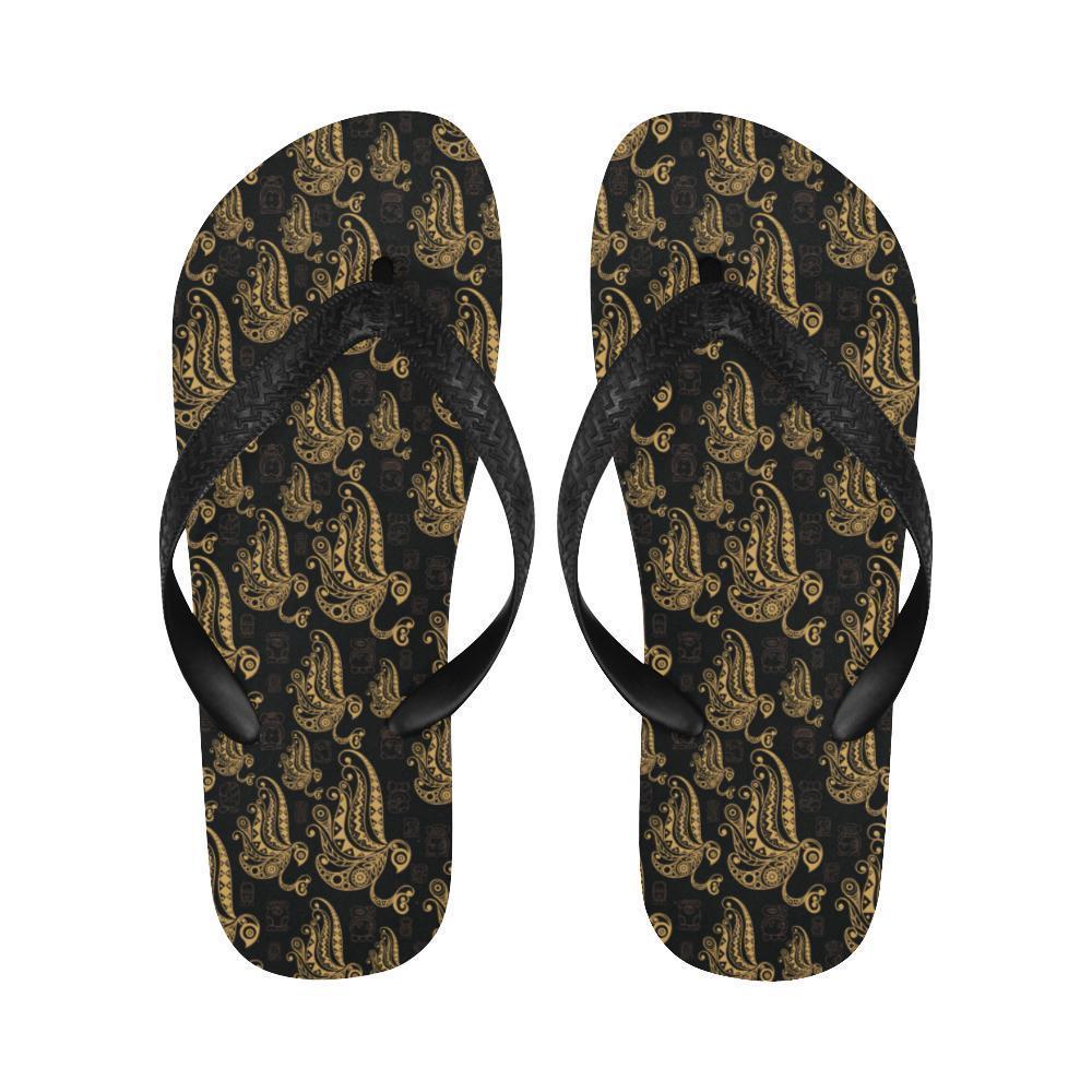 Owl Tribal Polynesian Design Print Flip Flops-JTAMIGO.COM