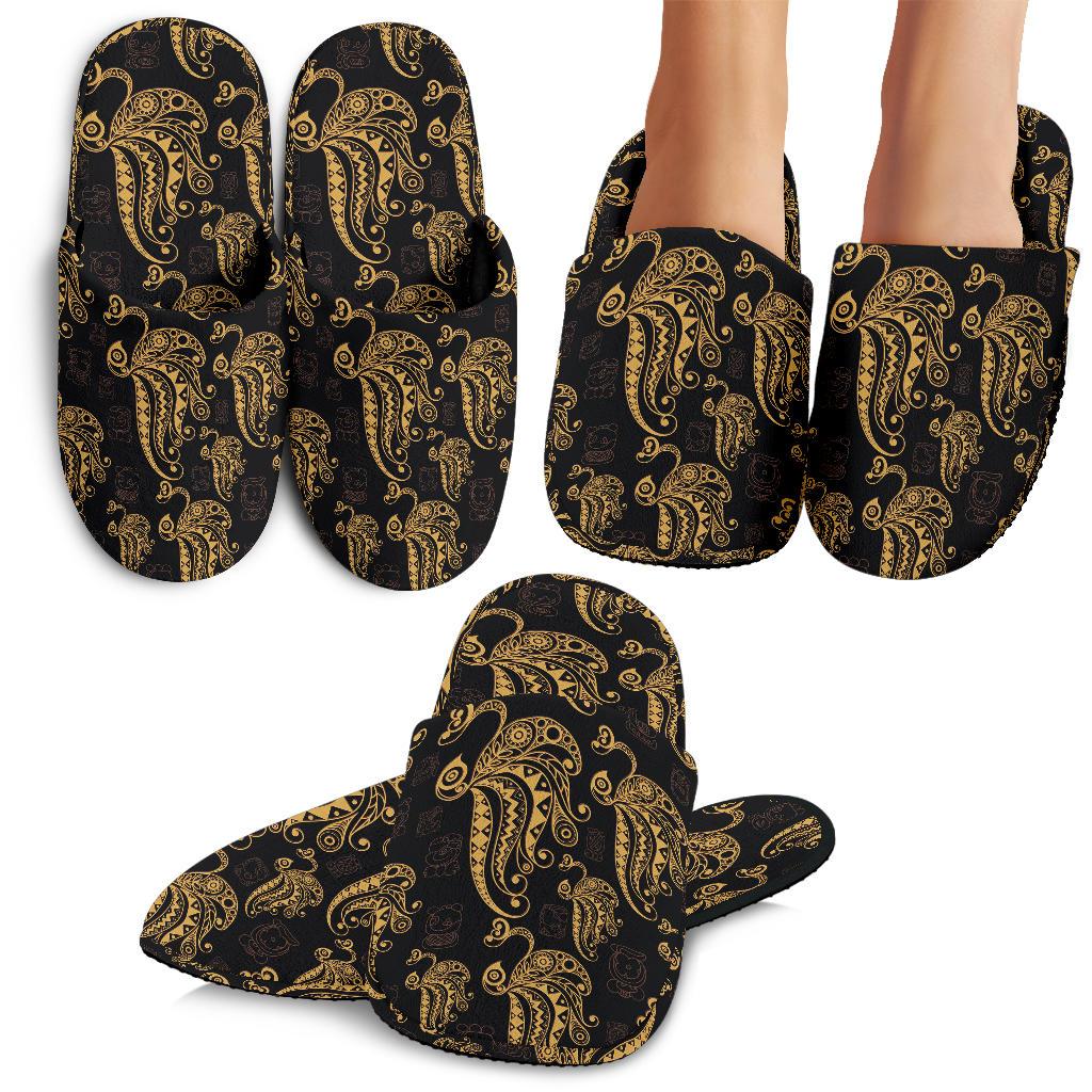 Owl Tribal Polynesian Design Print House Slippers