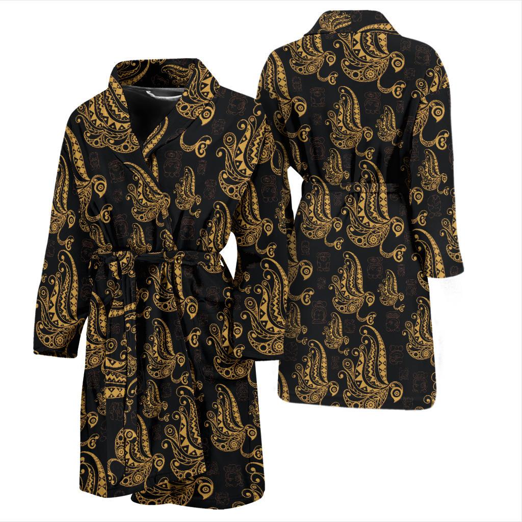 Owl Tribal Polynesian Design Print Men Bath Robe-JTAMIGO.COM