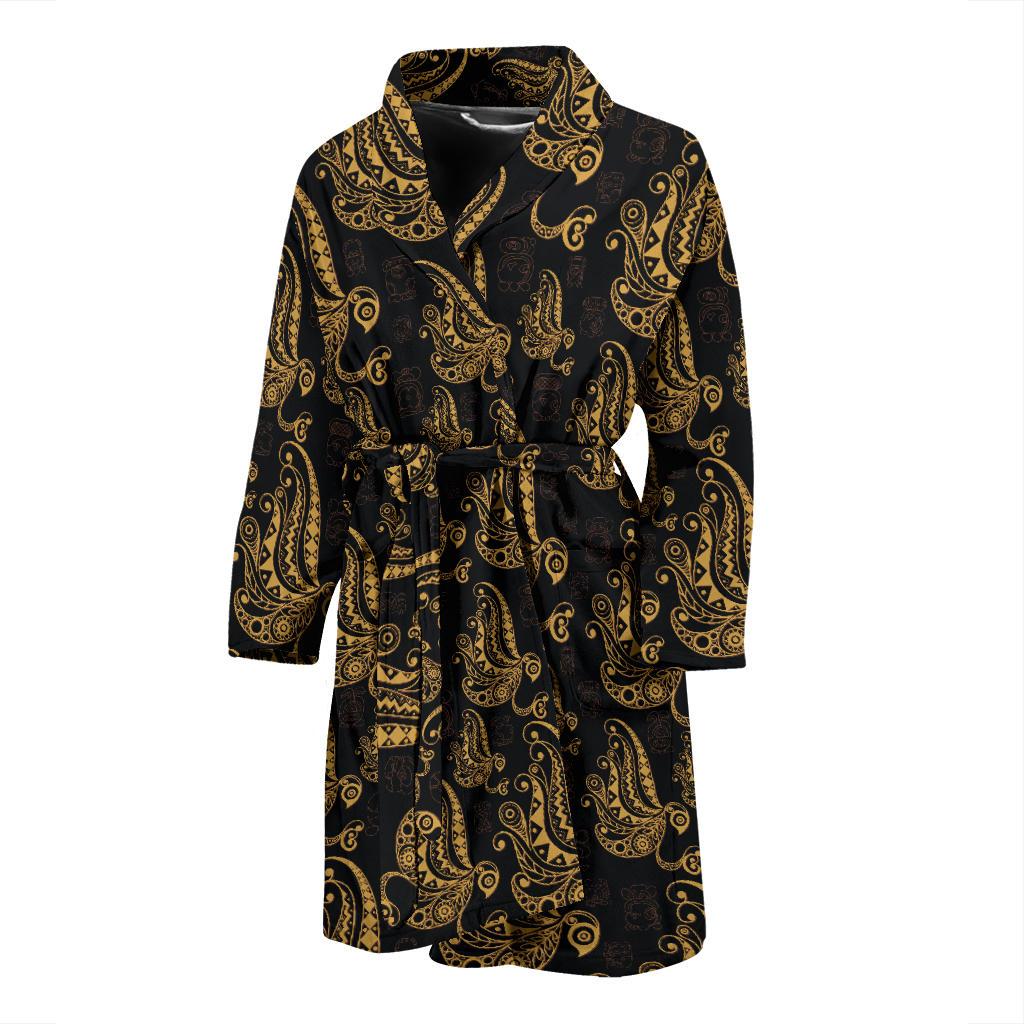 Owl Tribal Polynesian Design Print Men Bath Robe-JTAMIGO.COM