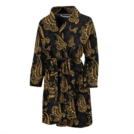 Owl Tribal Polynesian Design Print Men Bath Robe-JTAMIGO.COM