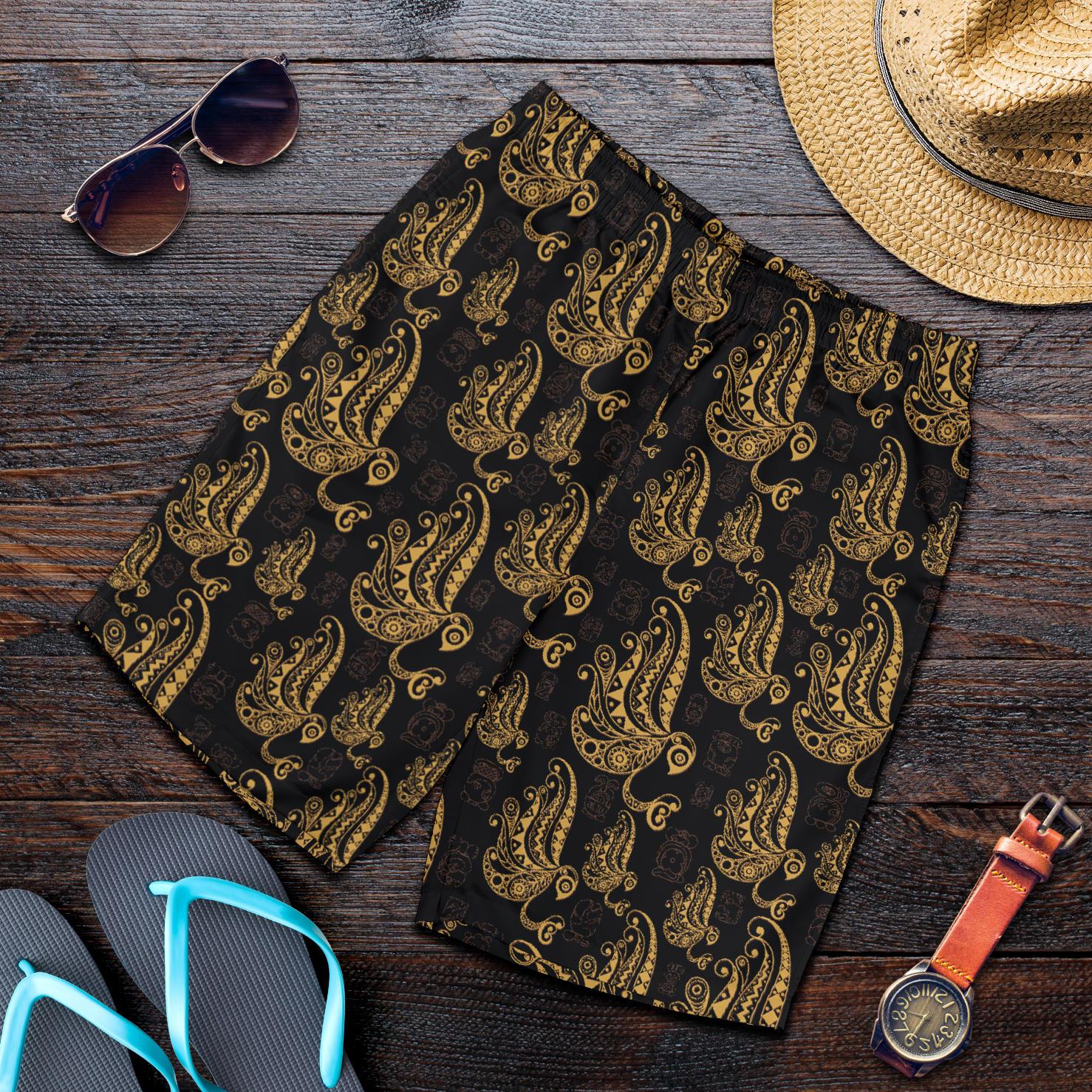 Owl Tribal Polynesian Design Print Mens Shorts-JTAMIGO.COM