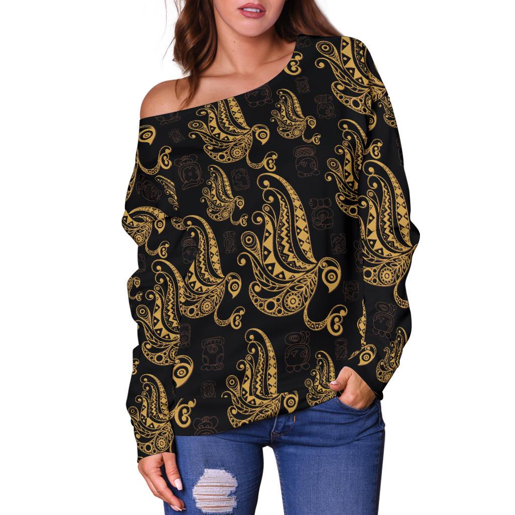 Owl Tribal Polynesian Design Print Off Shoulder Sweatshirt