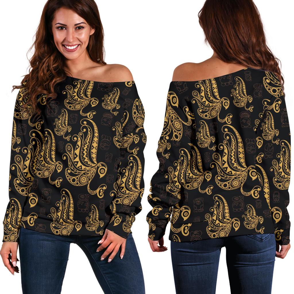 Owl Tribal Polynesian Design Print Off Shoulder Sweatshirt