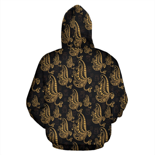 Owl Tribal Polynesian Design Print Pullover Hoodie
