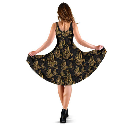 Owl Tribal Polynesian Design Print Sleeveless Dress