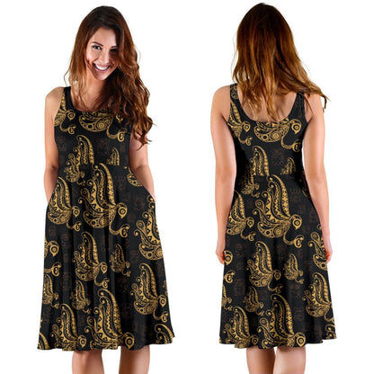 Owl Tribal Polynesian Design Print Sleeveless Dress