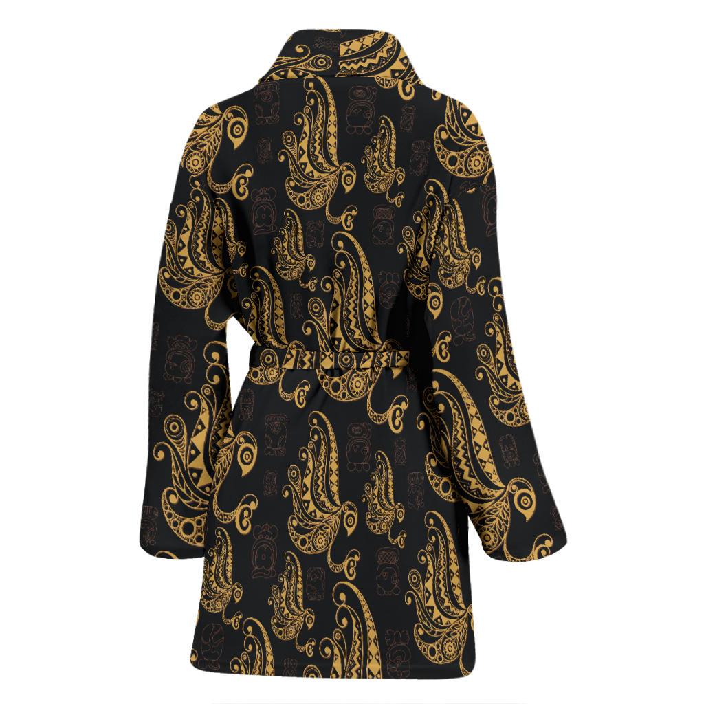 Owl Tribal Polynesian Design Print Women Bath Robe-JTAMIGO.COM