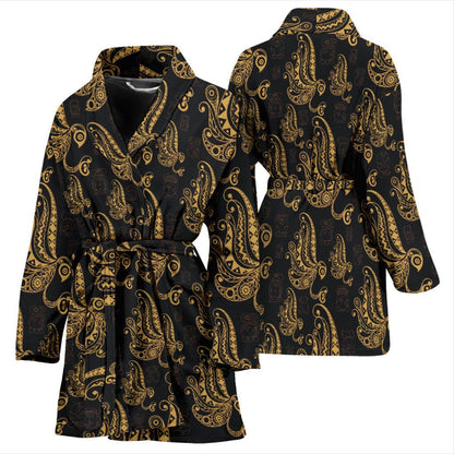 Owl Tribal Polynesian Design Print Women Bath Robe-JTAMIGO.COM