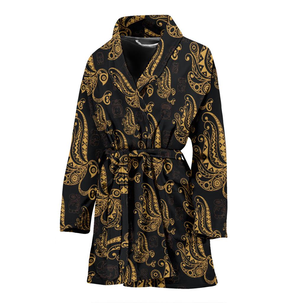 Owl Tribal Polynesian Design Print Women Bath Robe-JTAMIGO.COM