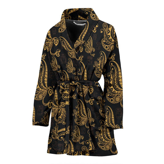 Owl Tribal Polynesian Design Print Women Bath Robe-JTAMIGO.COM