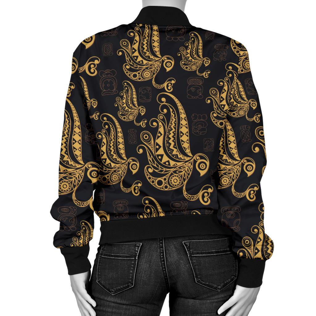 Owl Tribal Polynesian Design Print Women Casual Bomber Jacket