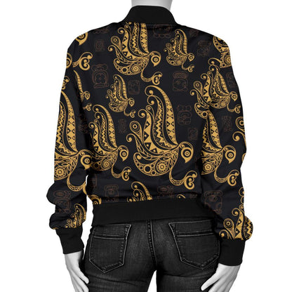 Owl Tribal Polynesian Design Print Women Casual Bomber Jacket
