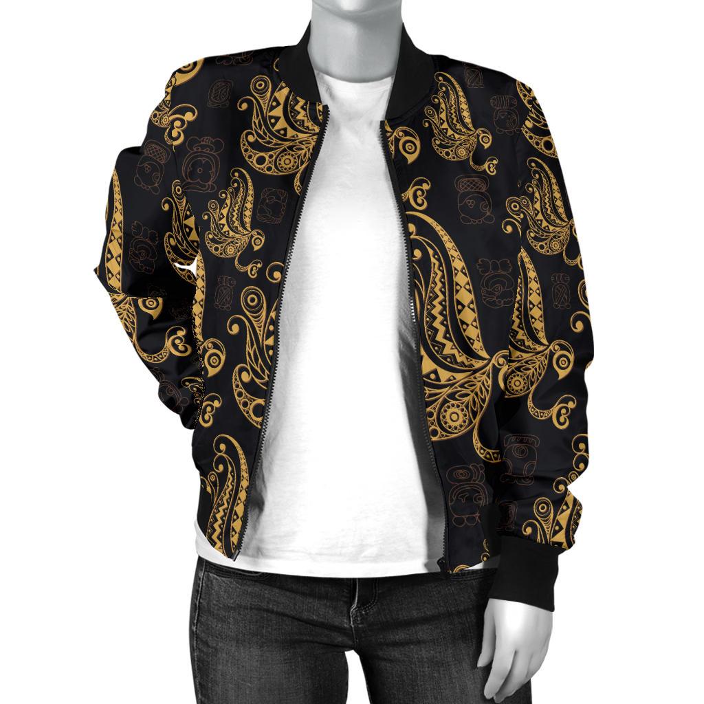 Owl Tribal Polynesian Design Print Women Casual Bomber Jacket
