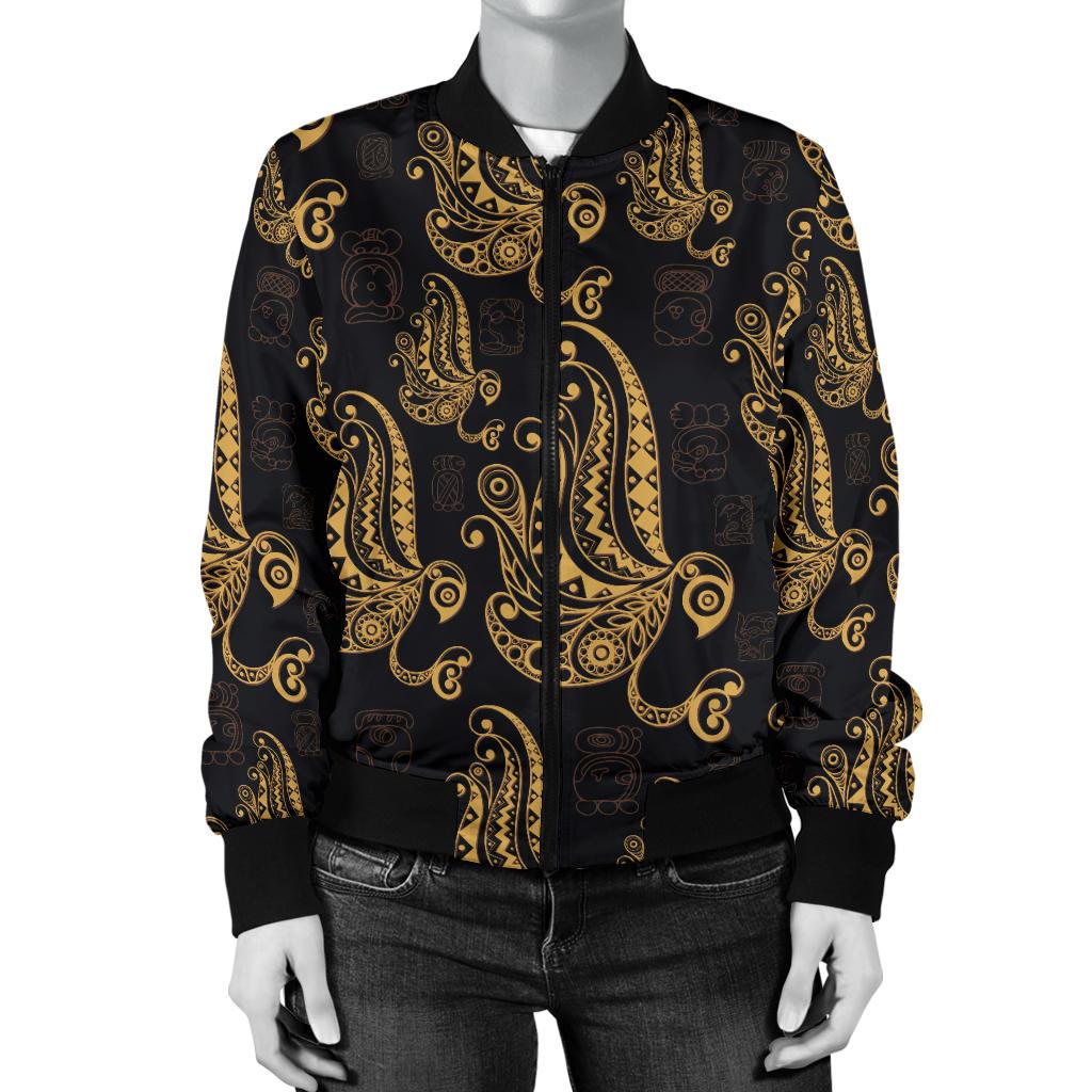 Owl Tribal Polynesian Design Print Women Casual Bomber Jacket