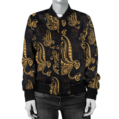 Owl Tribal Polynesian Design Print Women Casual Bomber Jacket