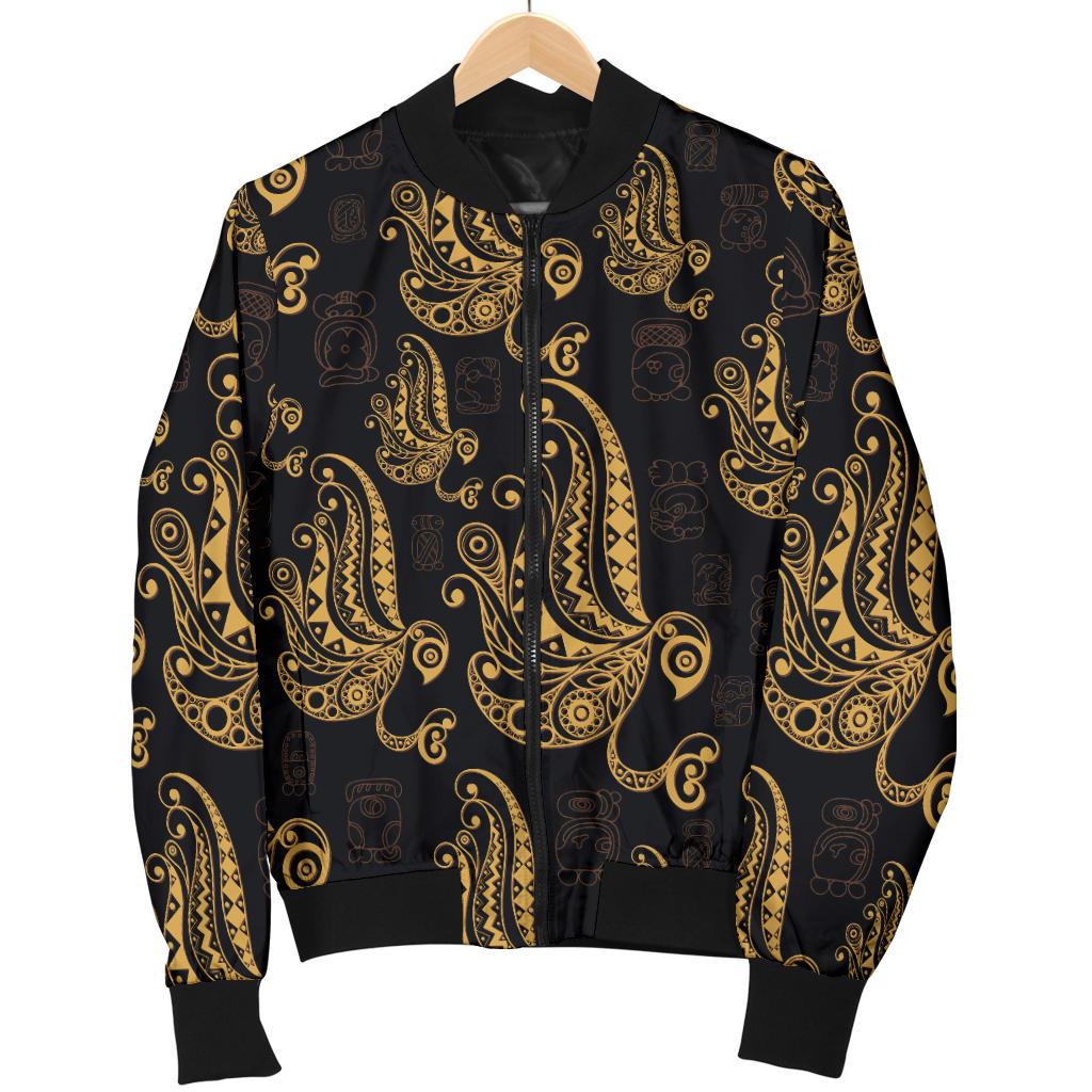 Owl Tribal Polynesian Design Print Women Casual Bomber Jacket