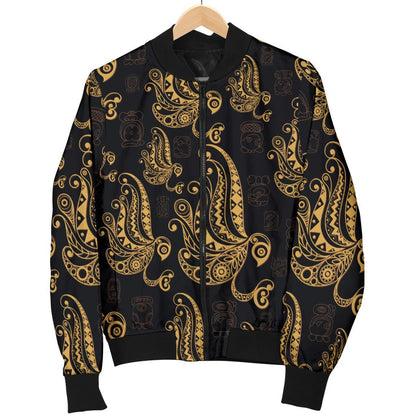 Owl Tribal Polynesian Design Print Women Casual Bomber Jacket