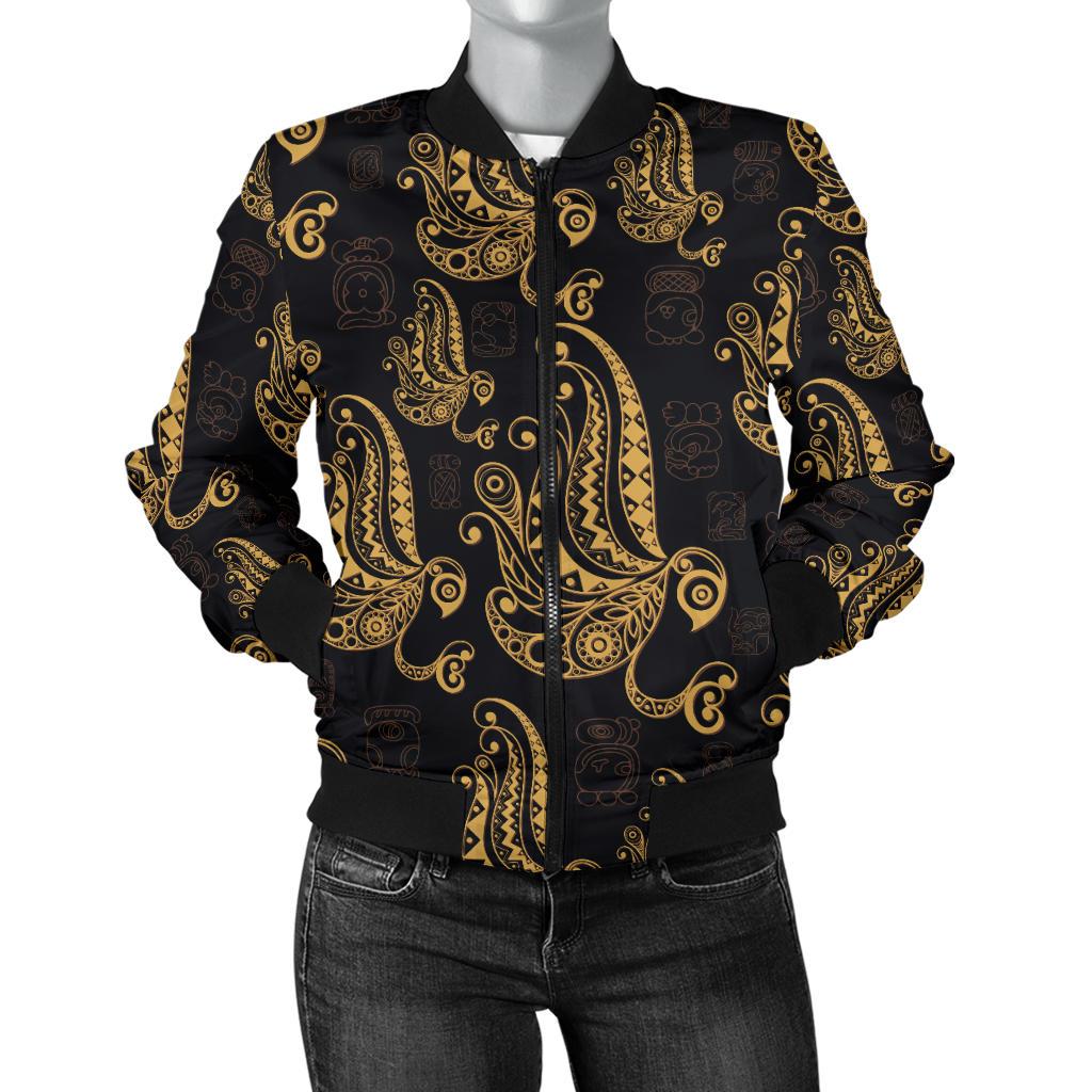 Owl Tribal Polynesian Design Print Women Casual Bomber Jacket
