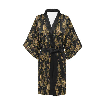 Owl Tribal Polynesian Design Print Women Short Kimono Robe