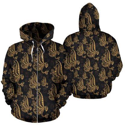 Owl Tribal Polynesian Design Print Zip Up Hoodie
