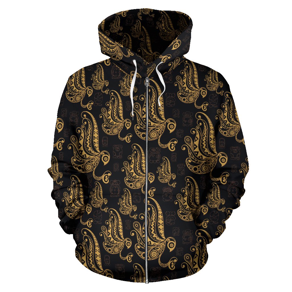 Owl Tribal Polynesian Design Print Zip Up Hoodie
